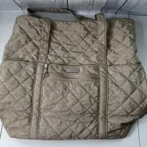 Baggallini Quilted Tote Bag Tan Lightweight Pockets Shoulder Bag Expandable
